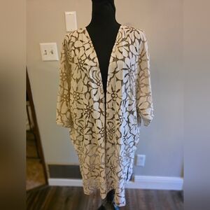 Anne Klein Floral Lace Open Front Jacket - Cream
